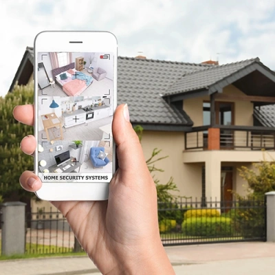 Baton Rouge vivint phone display of cctv live feed in front of a house